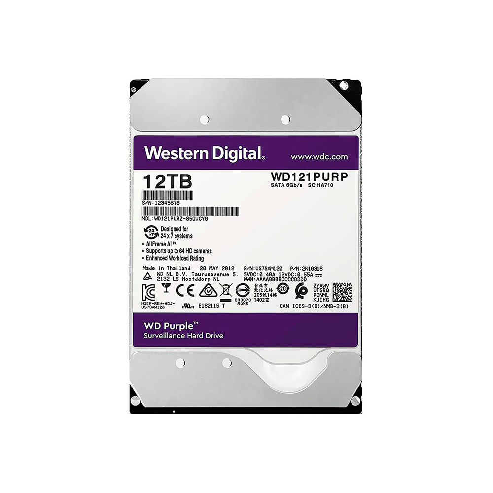 HD SATA3 12TB WD PURPLE PRO 7200 256MB WD121PURP SURV GARANTIA BR