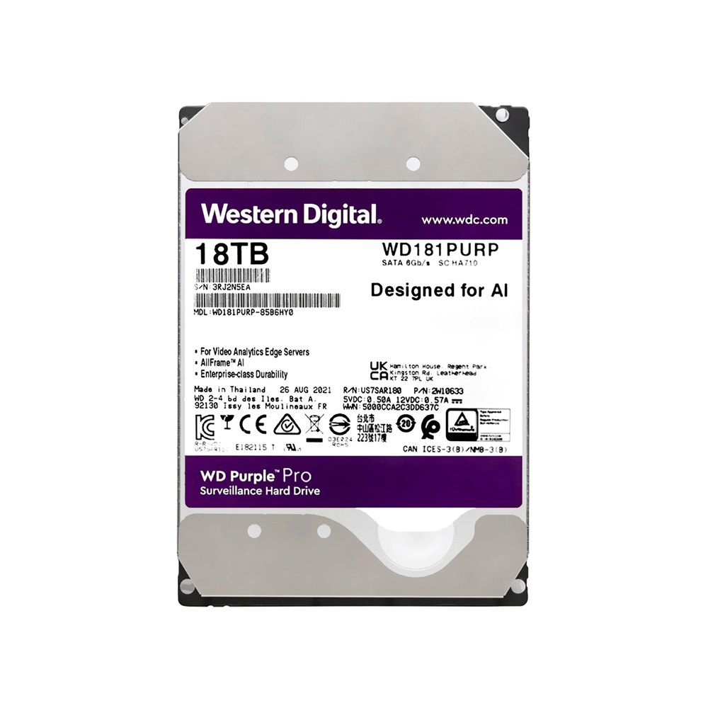 HD SATA3 18TB WD PURPLE PRO 7200 512MB WD181PURP SURVEILLANCE
