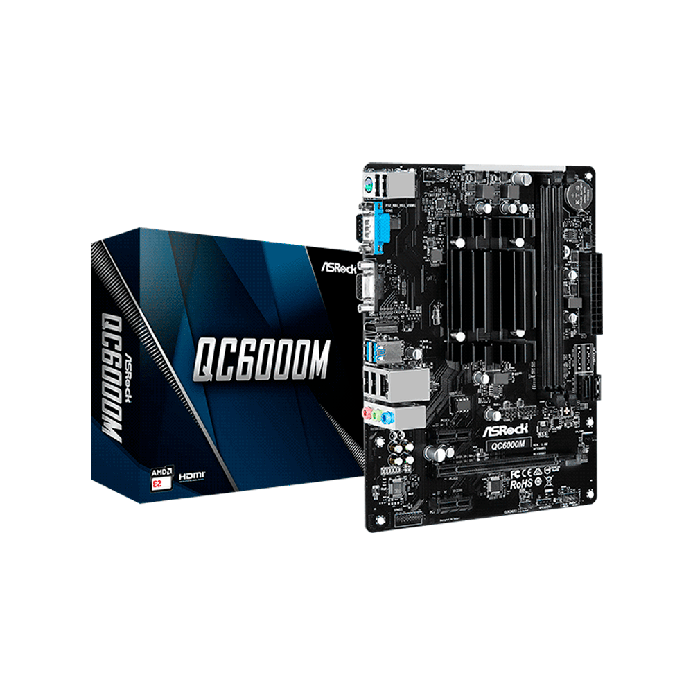MB+CPU QC6000M ASROCK AMD E2 1.5/V/S/R/HDMI/COM/DDR3/USB3.2/MATX