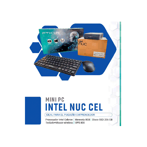 [110969] MINI PC INTEL NUC CEL 8GB/256GB/TEC+MOU WIR/UPS 800